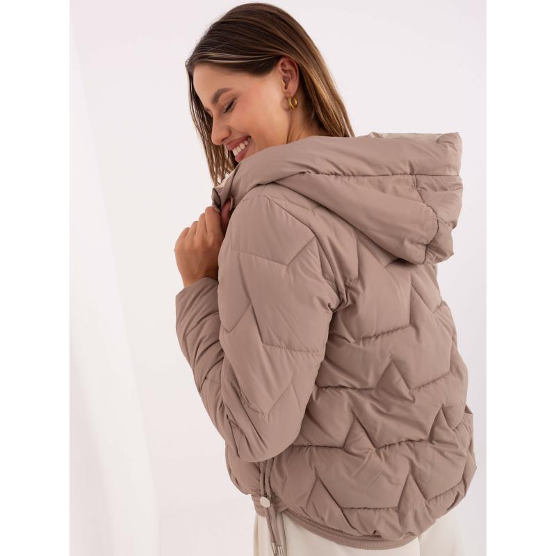 Tmavo béžová prešívaná bunda s vreckami