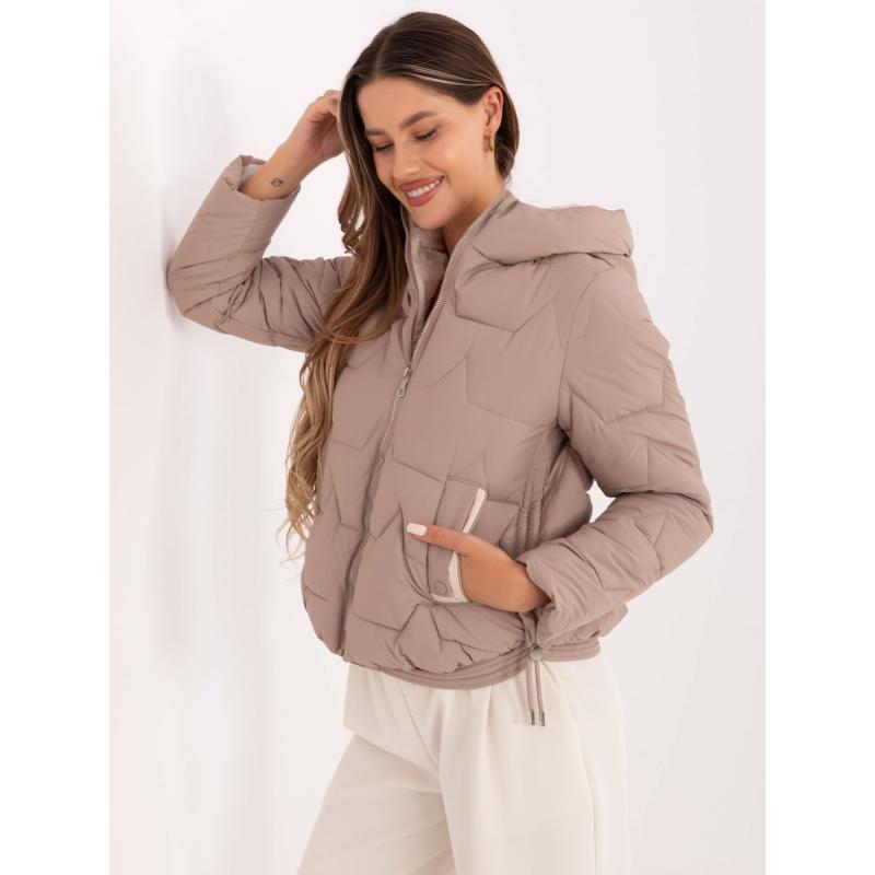 Tmavo béžová prešívaná bunda s vreckami