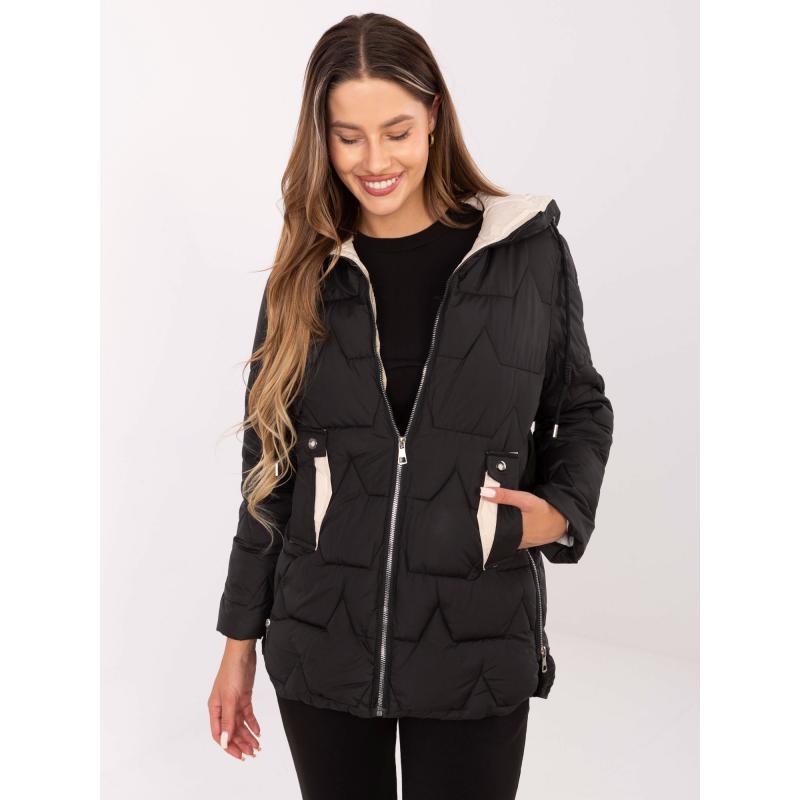 Fekete steppelt kabát cipzárral