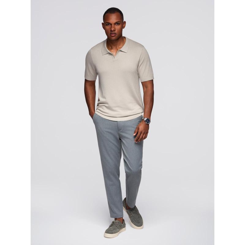 Férfi kabát magas gallérral és aszimmetrikus gombolással – szürke melange V1 OM-COWC-0141