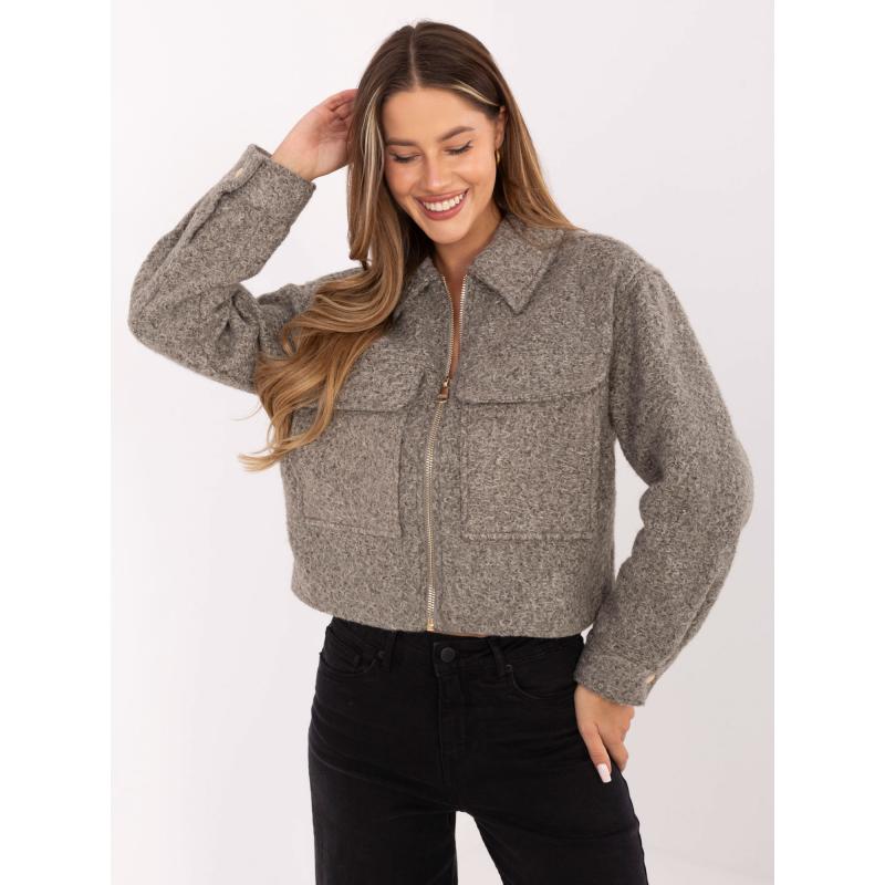 Sivá bouclé bunda s golierom SUBLEVEL