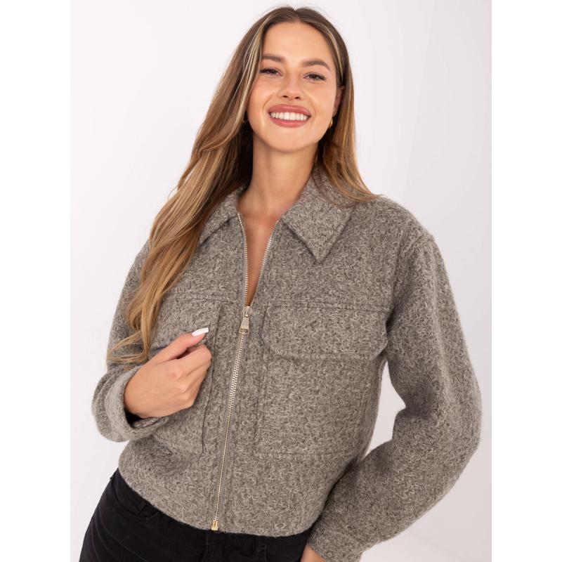 Sivá bouclé bunda s golierom SUBLEVEL