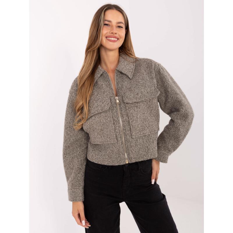 Sivá bouclé bunda s golierom SUBLEVEL