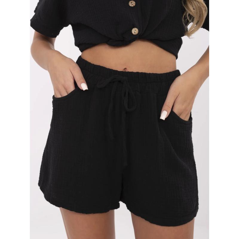 Černé mušelínové šortky s vázáním