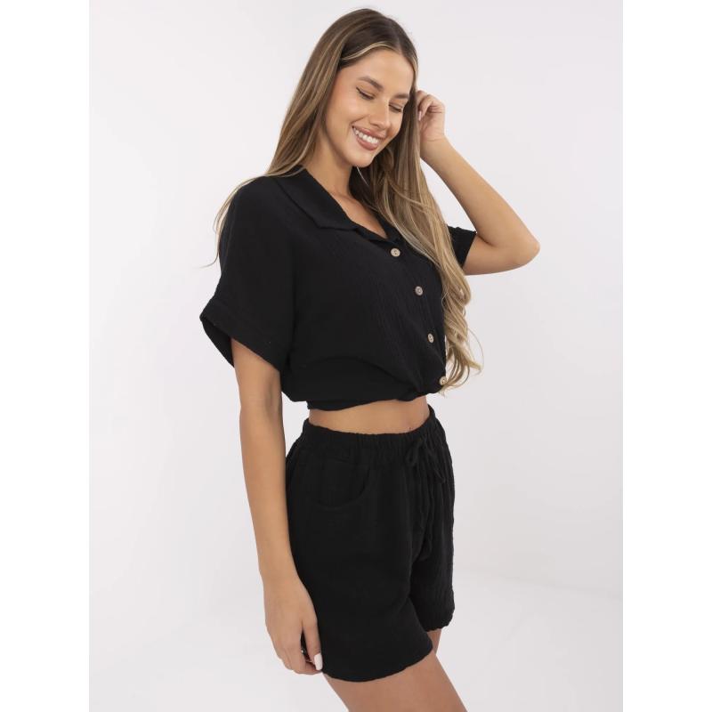 Černé mušelínové šortky s vázáním