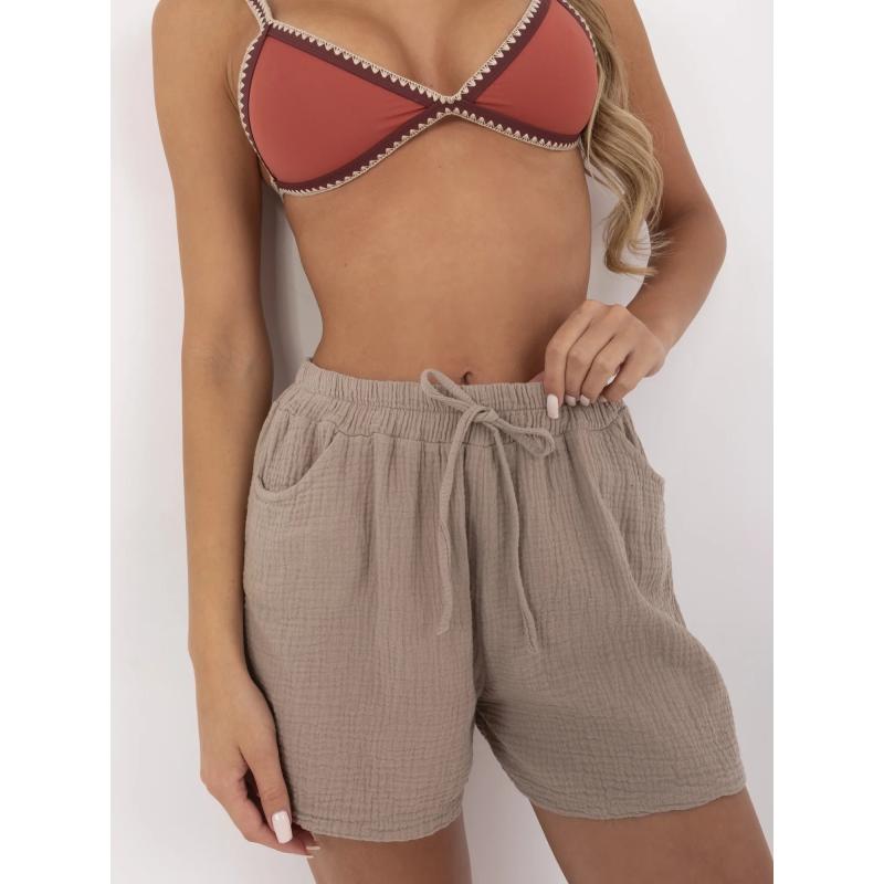 Tmavě béžové mušelínové šortky s kapsami