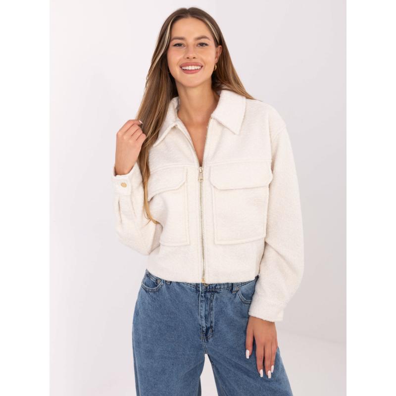 Ecru rövid bouclé kabát cipzárral SUBLEVEL