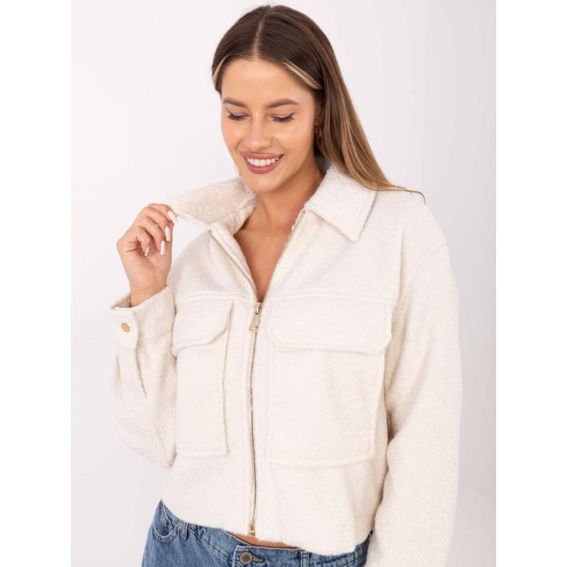 Ecru rövid bouclé kabát cipzárral SUBLEVEL