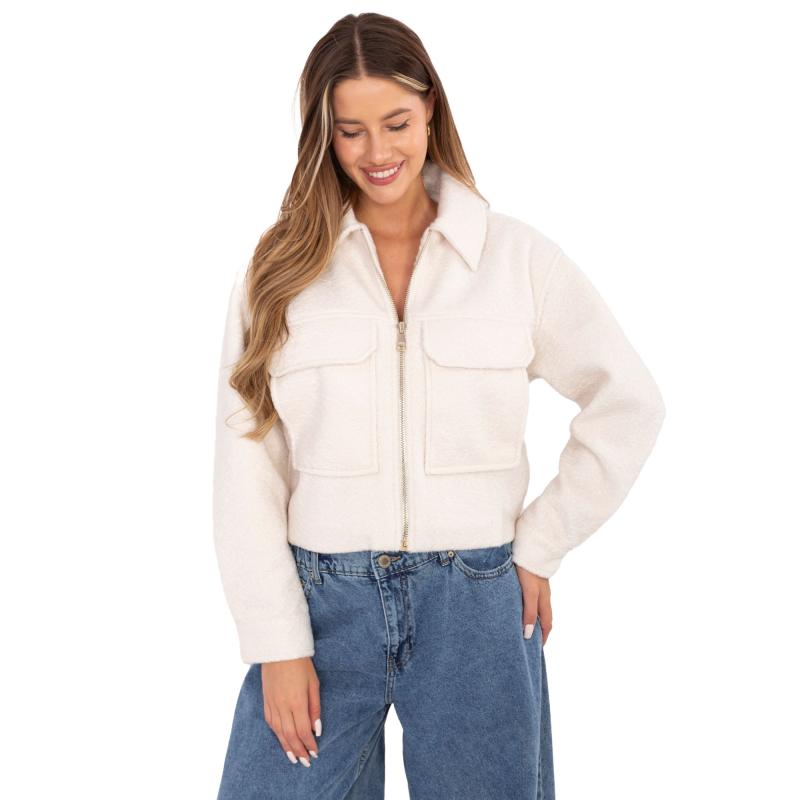 Ecru rövid bouclé kabát cipzárral SUBLEVEL