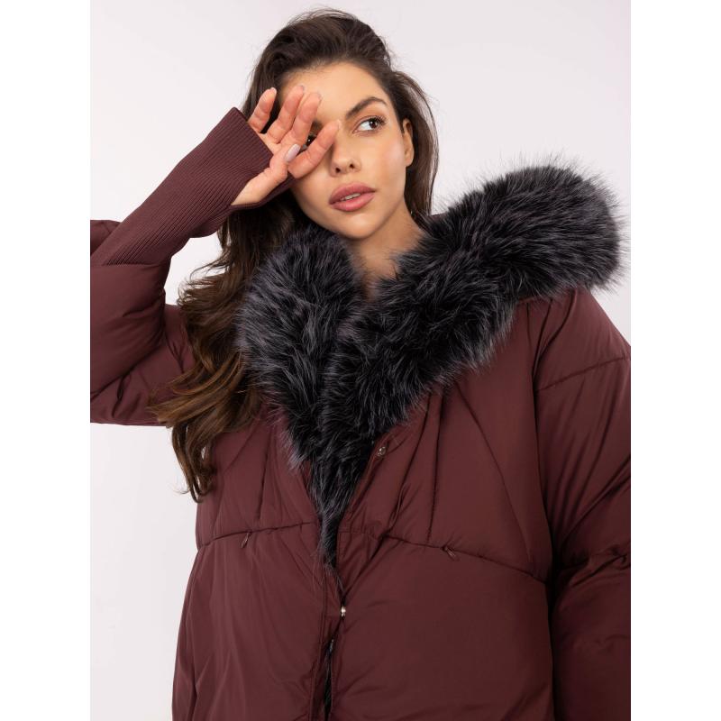 Burgundská zimná bunda s odnímateľnou kožušinou