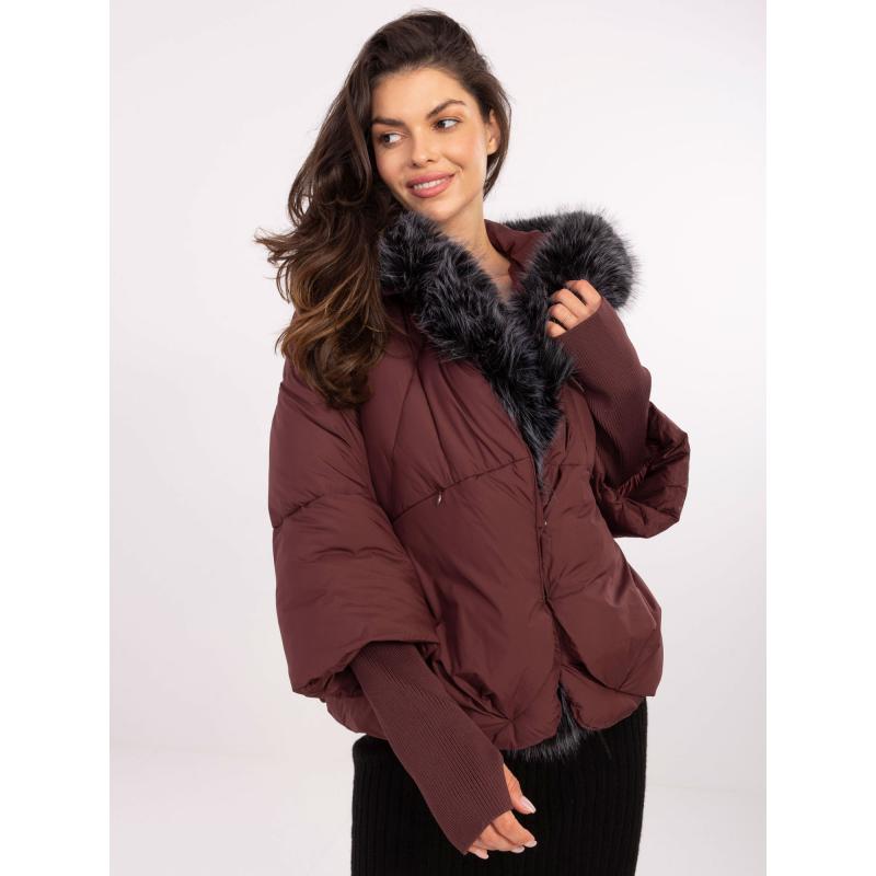 Burgundská zimná bunda s odnímateľnou kožušinou