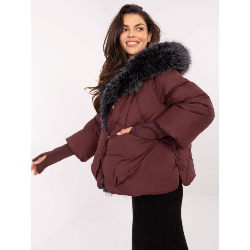 Burgundská zimná bunda s odnímateľnou kožušinou