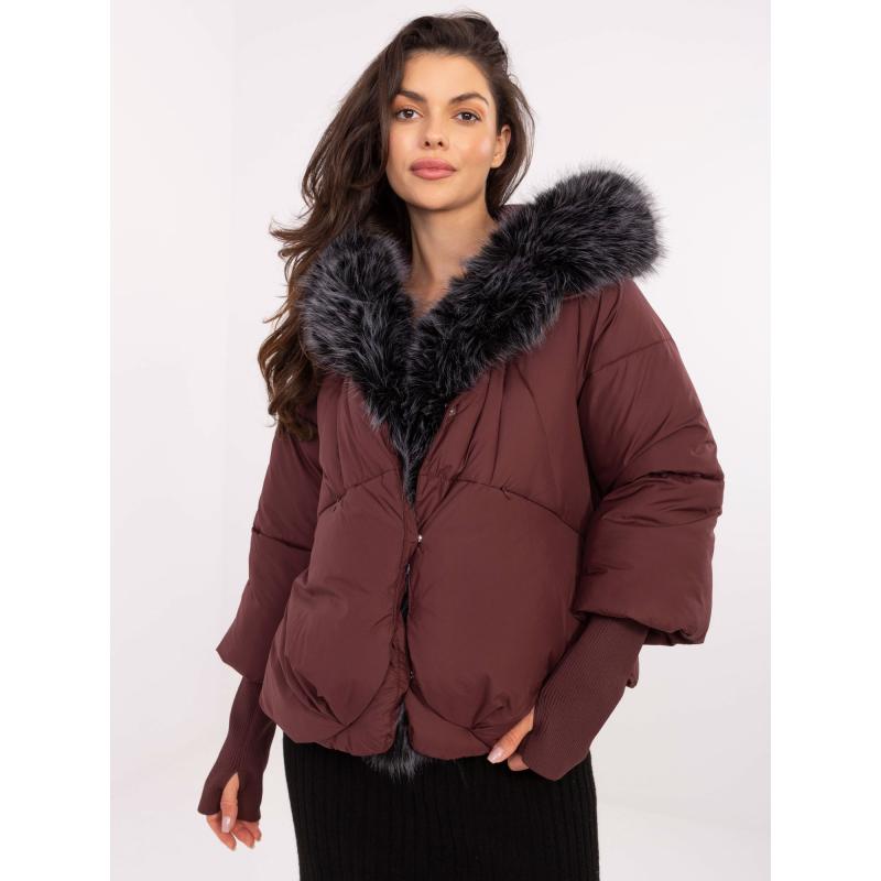 Burgundská zimná bunda s odnímateľnou kožušinou