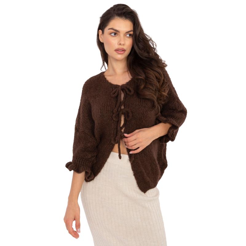 Hnědý kardigan s vázacími mašlemi