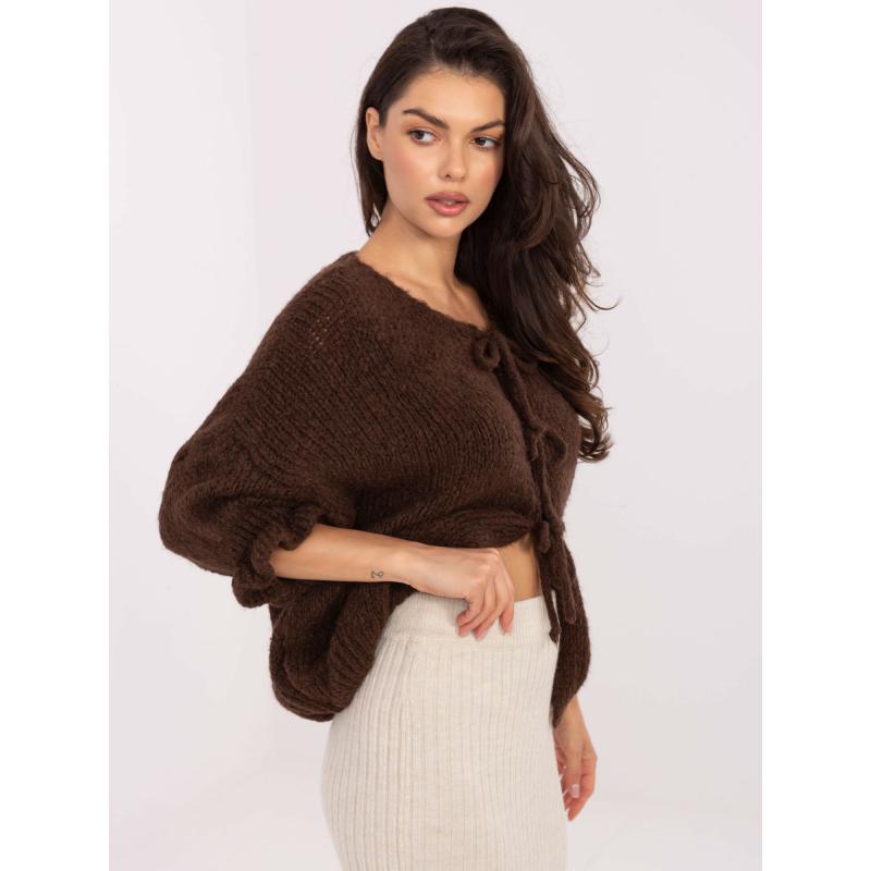 Hnědý kardigan s vázacími mašlemi