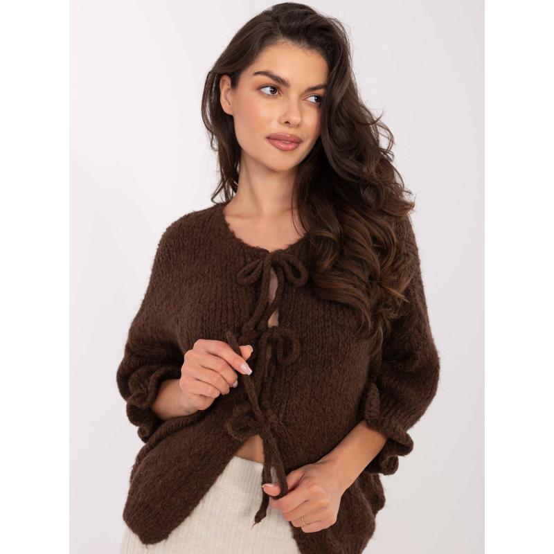 Hnědý kardigan s vázacími mašlemi