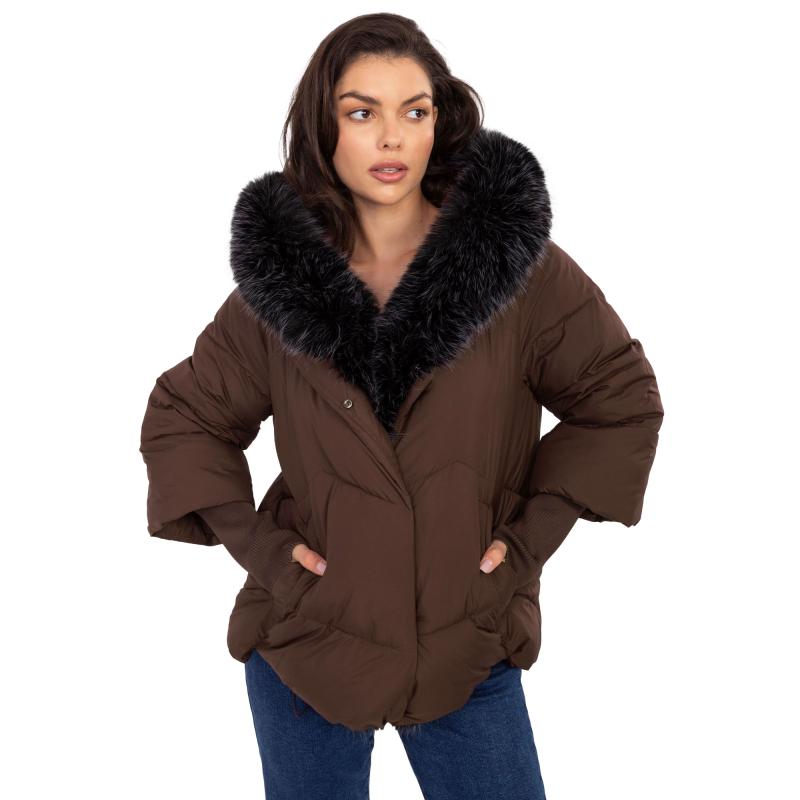 Hnedá zimná bunda s odnímateľnou kožušinou