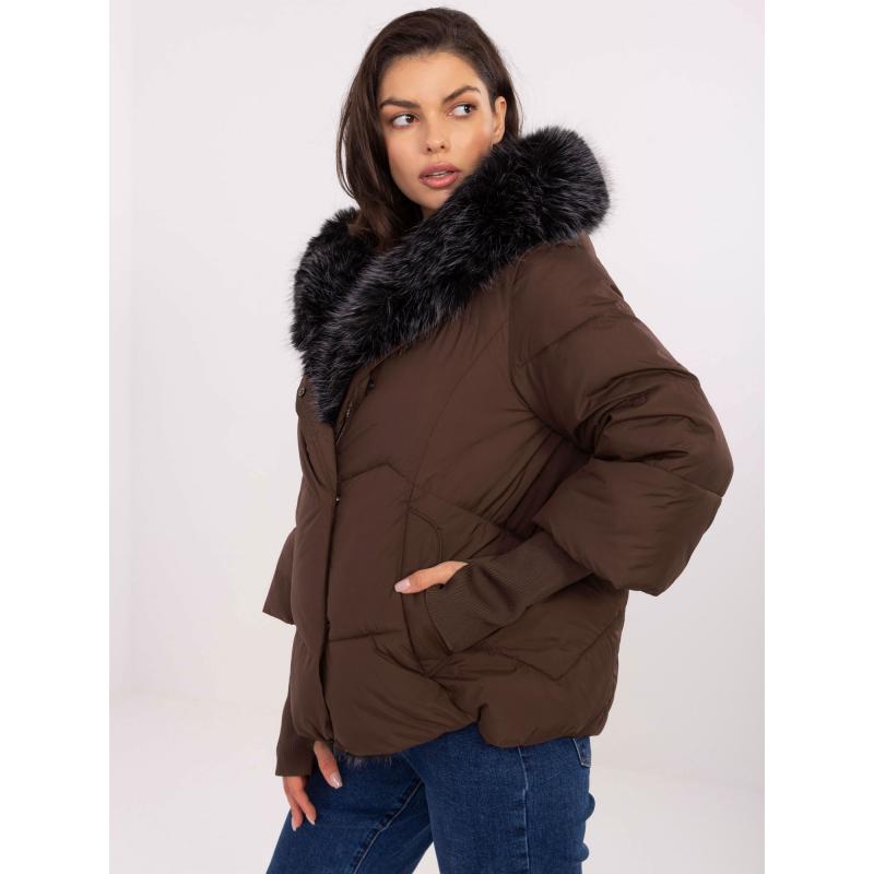 Hnedá zimná bunda s odnímateľnou kožušinou