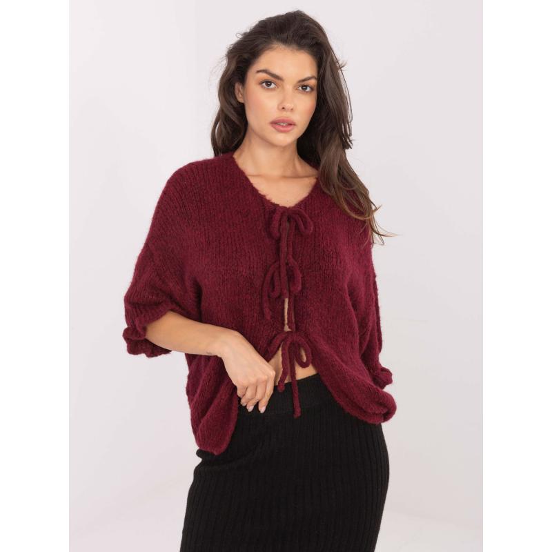 Bordový kardigan s volánky na rukávech