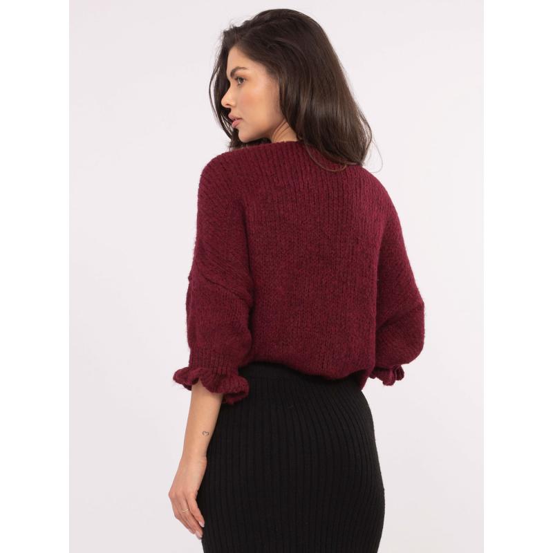 Bordový kardigan s volánky na rukávech