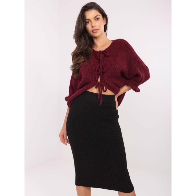Bordový kardigan s volánky na rukávech