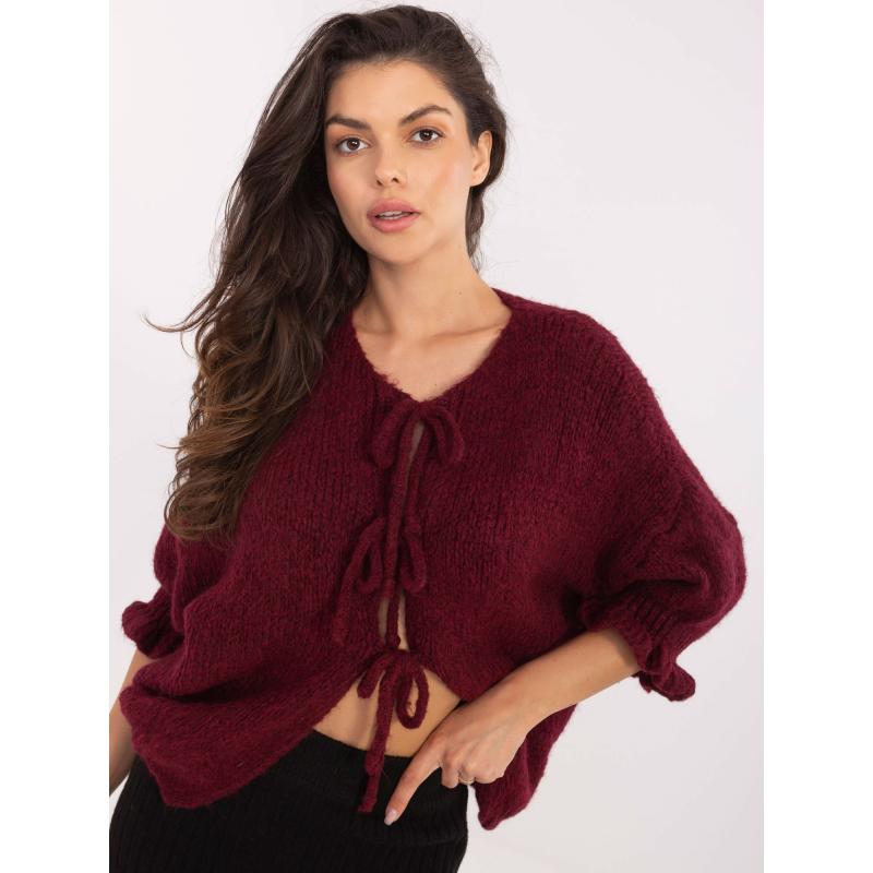 Bordový kardigan s volánky na rukávech