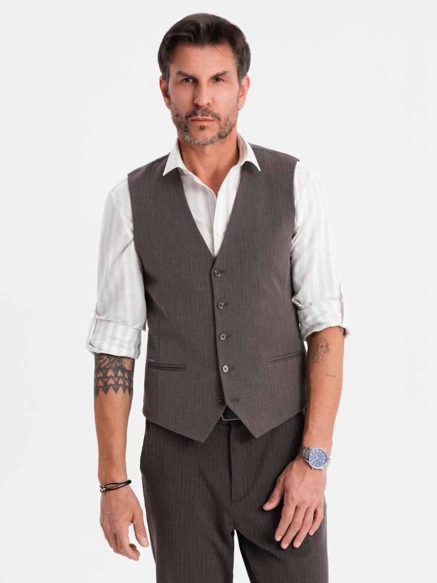 Férfi elegáns slim fit mellény halszálkamintával, sötétszürke