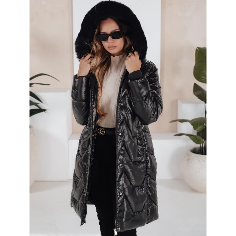 Dámská zimní bunda ELECIO dlouhá prošívaná s kapucí černá