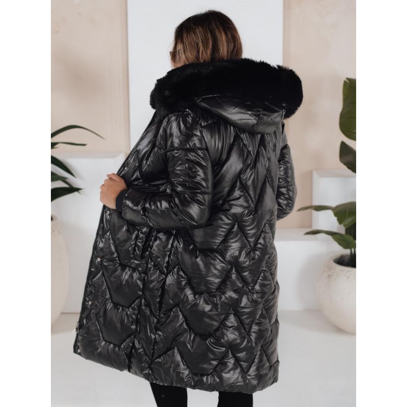 Dámská zimní bunda ELECIO dlouhá prošívaná s kapucí černá