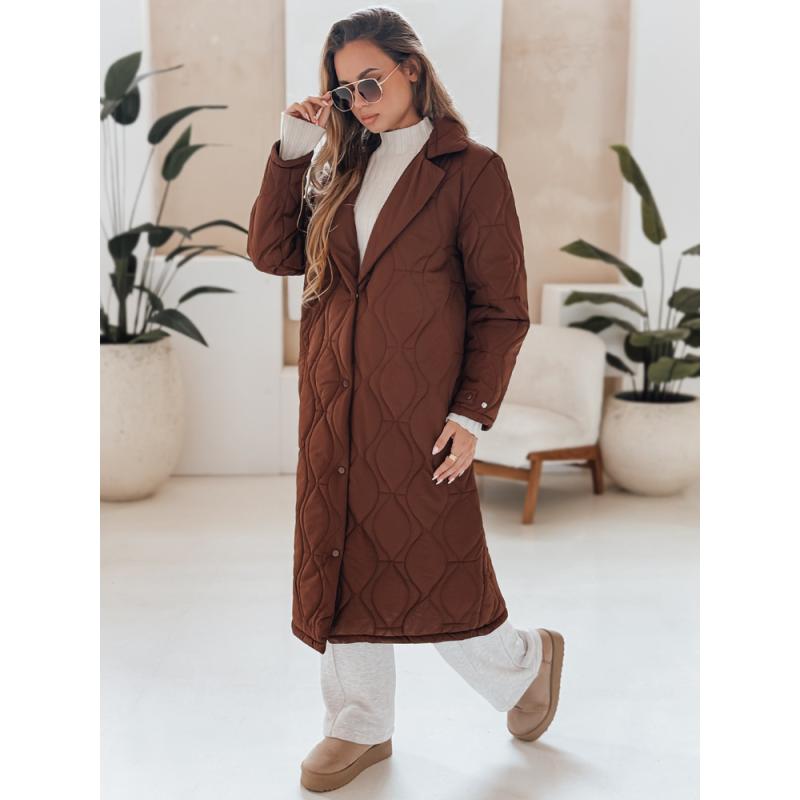 Dámský prošívaný dlouhý kabát TRENDIFY hnědý