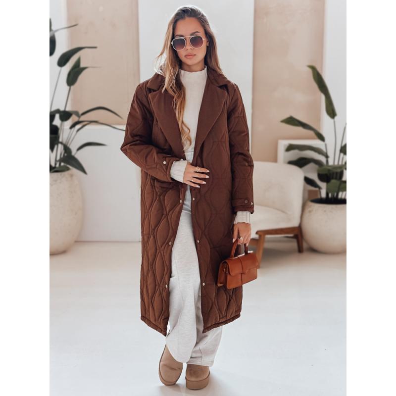 Dámský prošívaný dlouhý kabát TRENDIFY hnědý