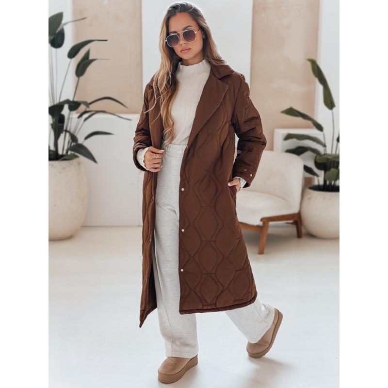 Dámský prošívaný dlouhý kabát TRENDIFY hnědý