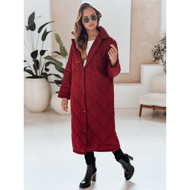 Női steppelt kabát TRENDIFY, hosszú, bordó