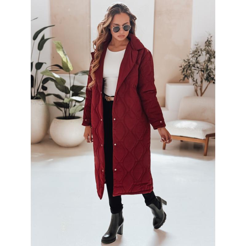 Női steppelt kabát TRENDIFY, hosszú, bordó