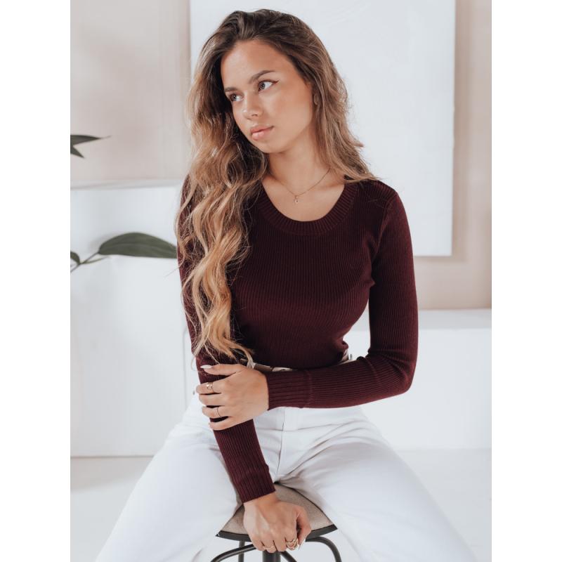 NOLVIE női csíkos pulóver, bordó