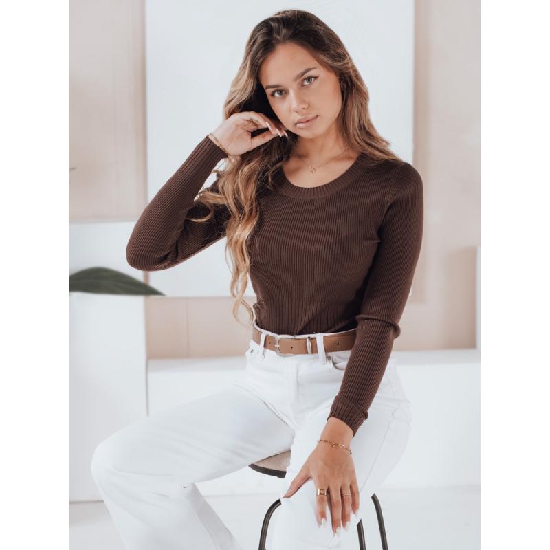 Dámský pruhovaný svetr NOLVIE hnědý