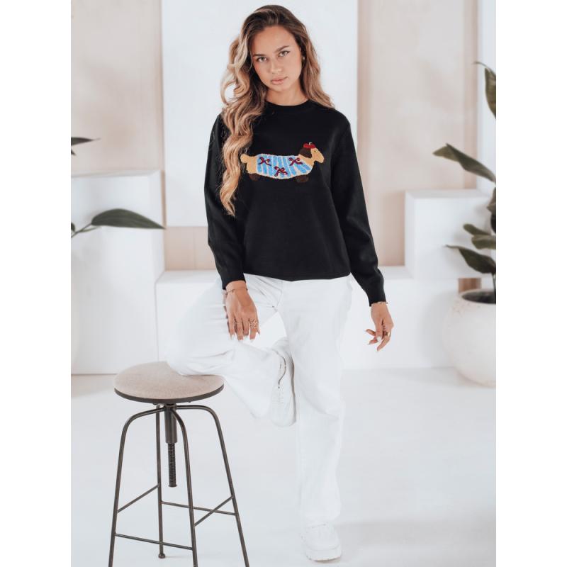 Dámský svetr s aplikací psa CHICPAWS černý