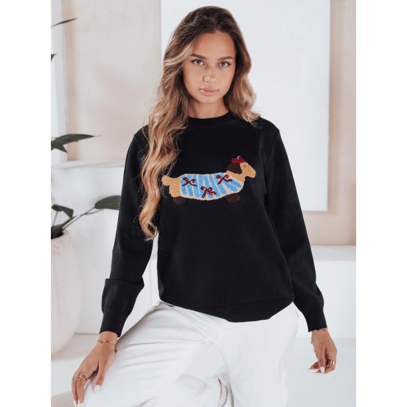 Dámský svetr s aplikací psa CHICPAWS černý