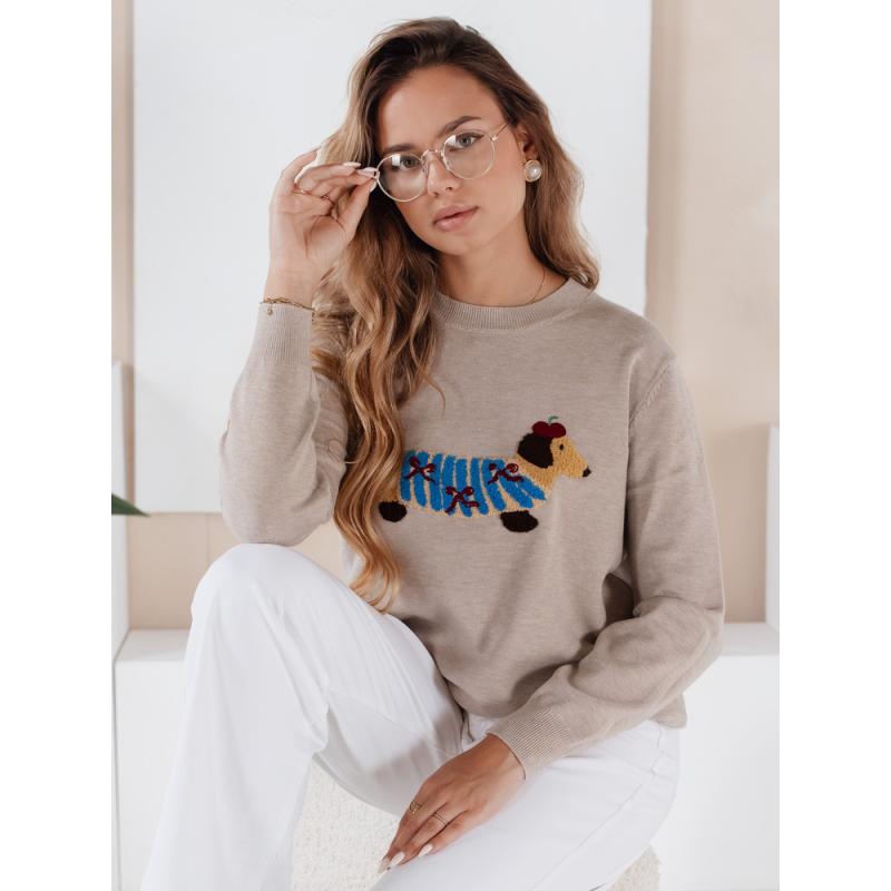Dámský svetr s aplikací psa CHICPAWS béžový