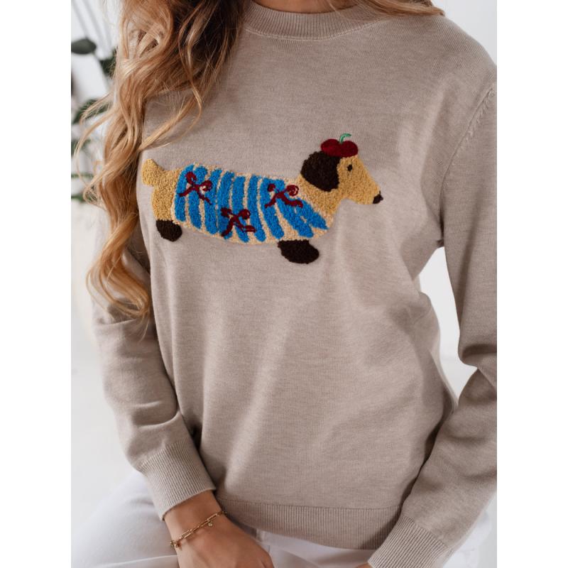 Dámský svetr s aplikací psa CHICPAWS béžový