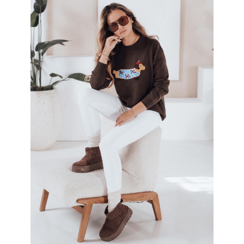 Dámský svetr s aplikací psa CHICPAWS hnědý