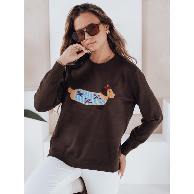 Dámský svetr s aplikací psa CHICPAWS hnědý