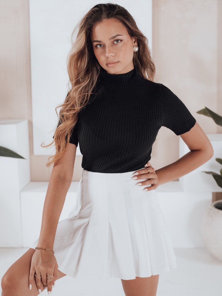 Dámske pruhované svetre s krátkym rukávom GIRLGLORY čierne