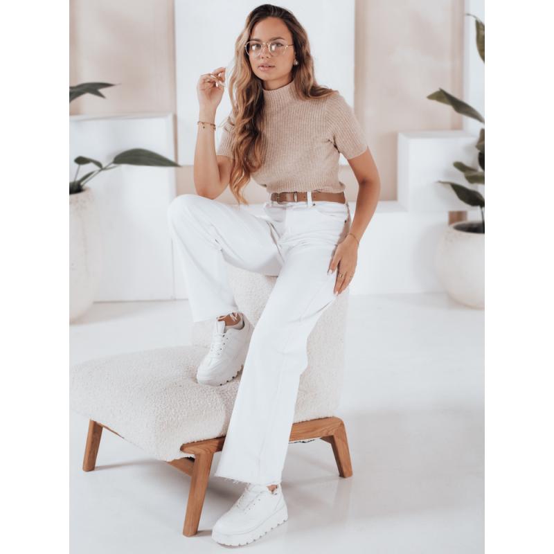 Dámský pruhovaný svetr s krátkým rukávem GIRLGLORY béžový