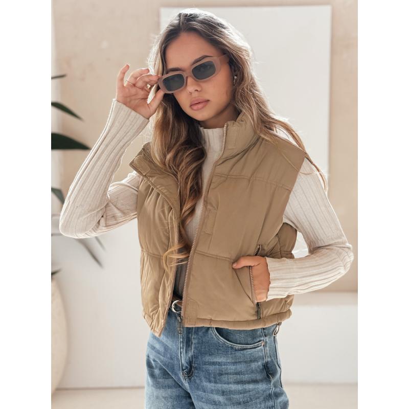 Női steppelt mellény sötét bézs