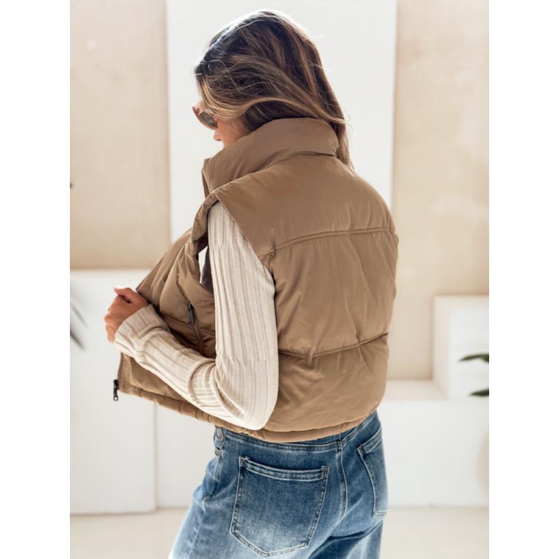 Női steppelt mellény sötét bézs