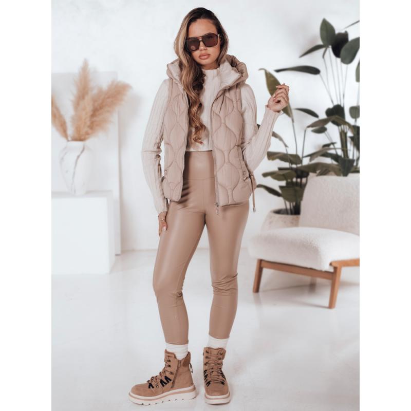 Női steppelt mellény kapucnival MISSVEST sötét bézs