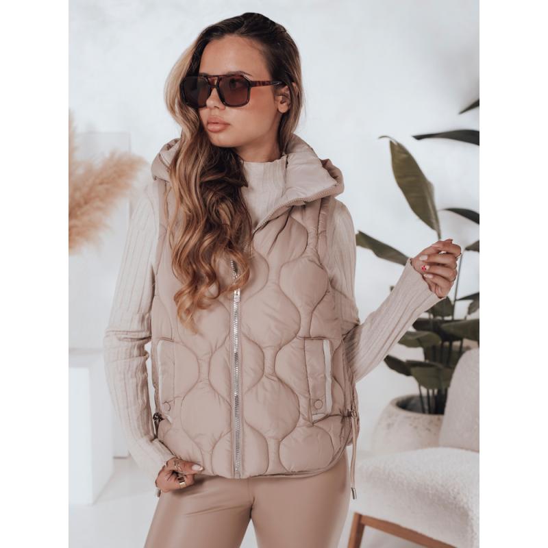 Női steppelt mellény kapucnival MISSVEST sötét bézs