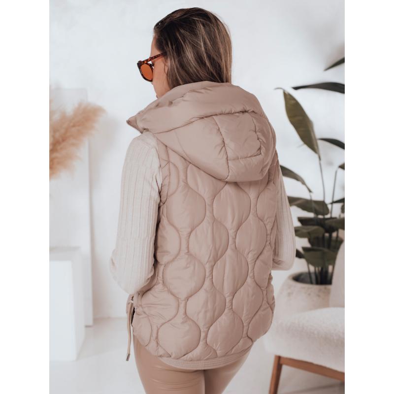 Női steppelt mellény kapucnival MISSVEST sötét bézs