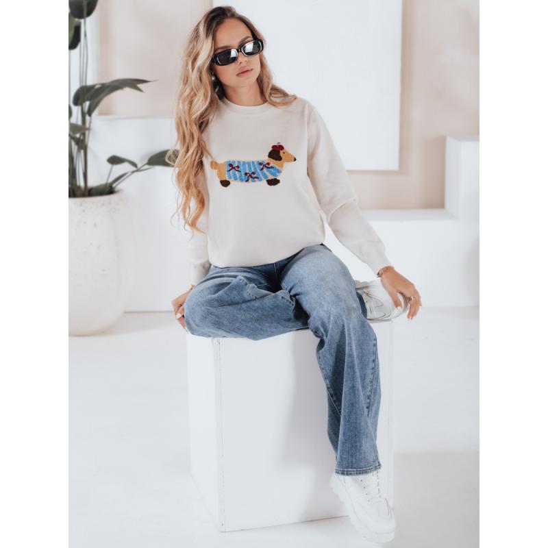 Dámský svetr s aplikací psa CHICPAWS krémový